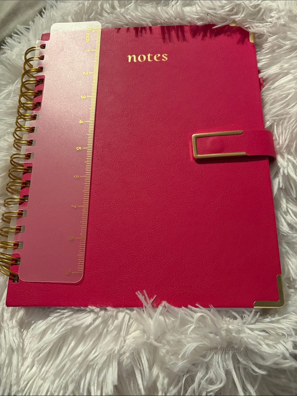 Hot Pink Notes Spiral Notebook with Gold Accents -